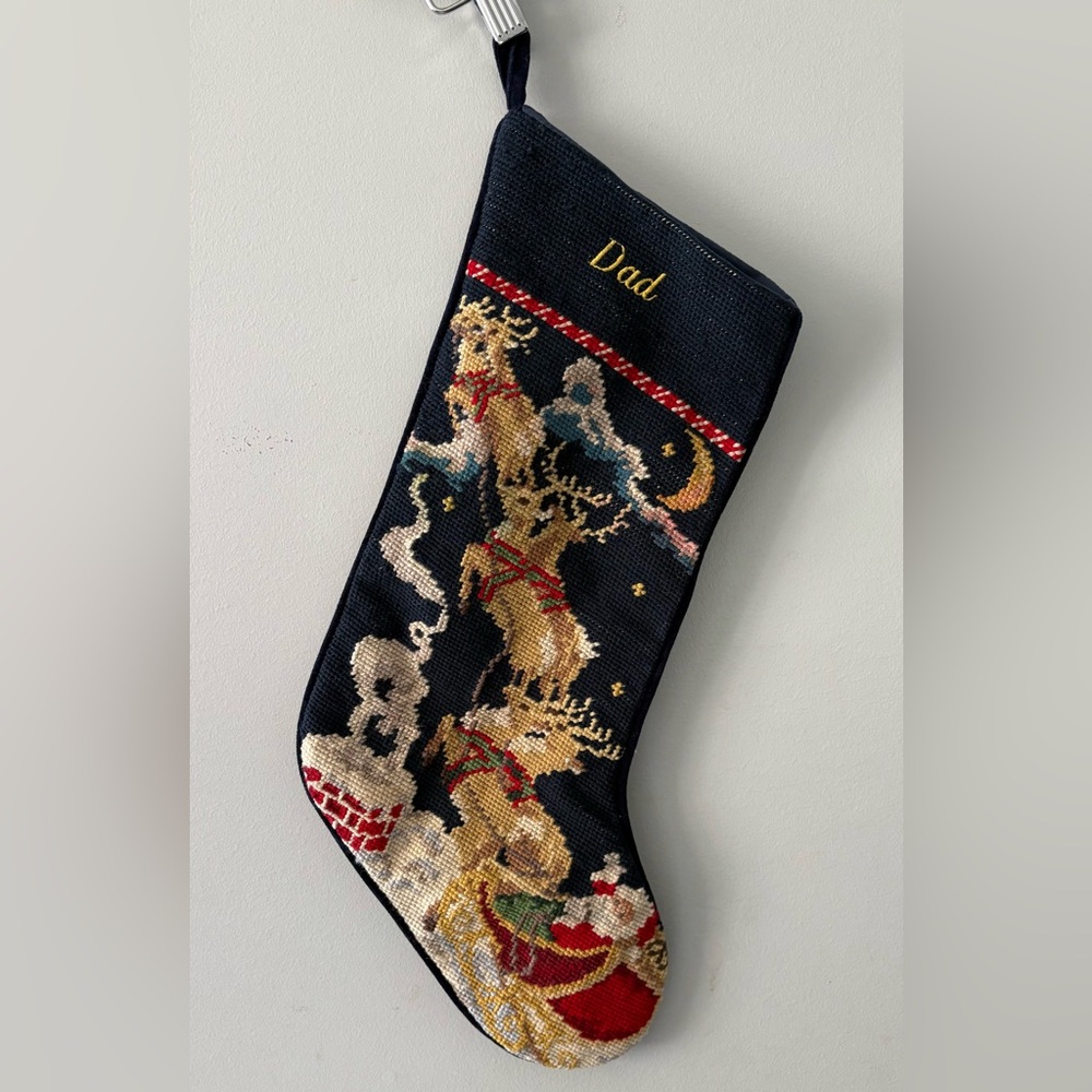Lands’ End Wool Needlepoint Monogram “Dad” Christmas Stocking